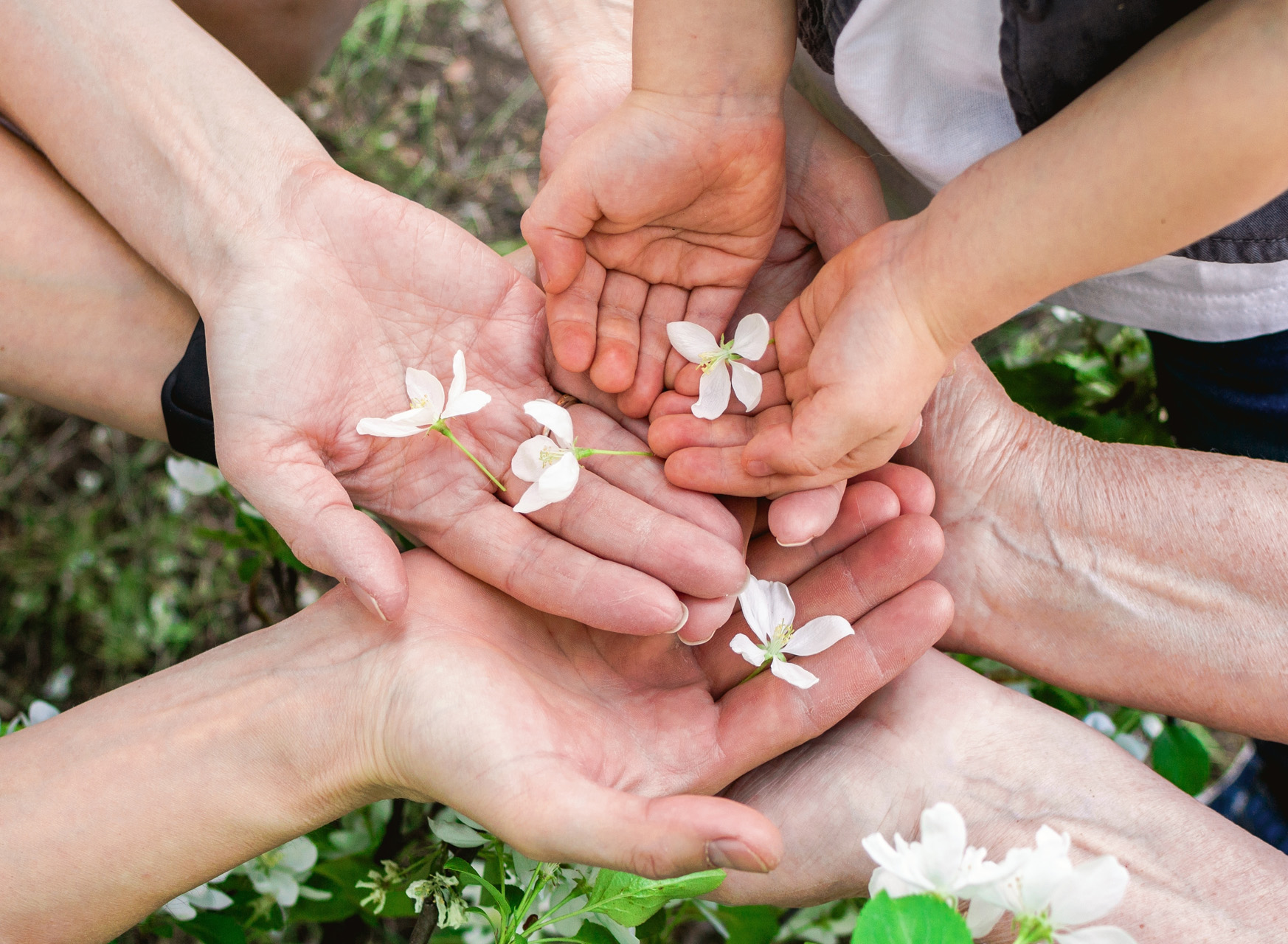 Family bonding portrayed through holding hands with delicate flo